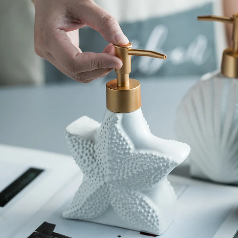 BowLift | AquaNaut Soap Dispenser | Maritime Design | Shell & Starfish Motif | Bathroom Decor