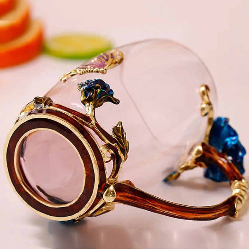 BowLift | Handcrafted Enamel Coffee Mugs Rose-Glass Tea Cup with Steel Spoon Luxury Unique Gifts for Wedding Valentine's Day Birthday Gifts