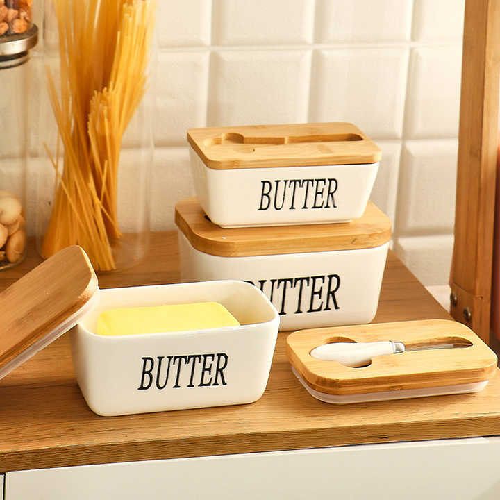 BowLift | Rectangular Ceramic Butter Dish Sealed Storage Container Western Cheese Jug Butter Glass for Storage for Restaurant 15x8.5 cm