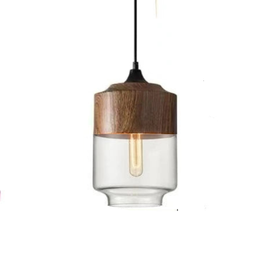 BowLift | Hand-Blown Glass & Wood Pendant Light Adjustable