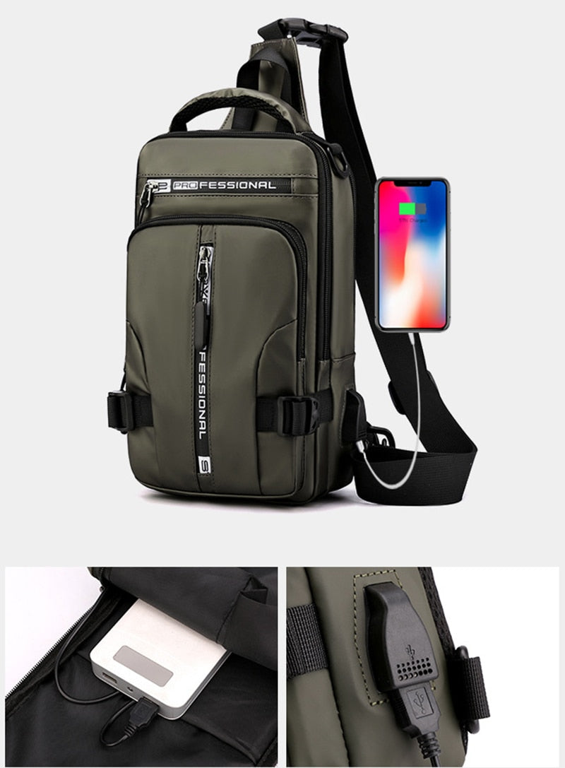 BowLift | Waterproof Oxford Crossbody Bag, Anti-Theft Sling Bag, USB Charging & Multi-Pocket Design
