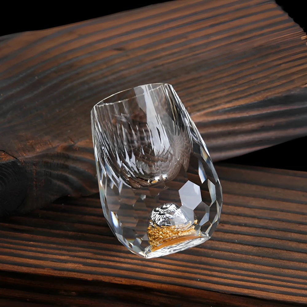 BowLift | Luxury Crystal Glasses with Gold Flakes – Handmade – Set of 2 – For Whisky & Premium Beverages