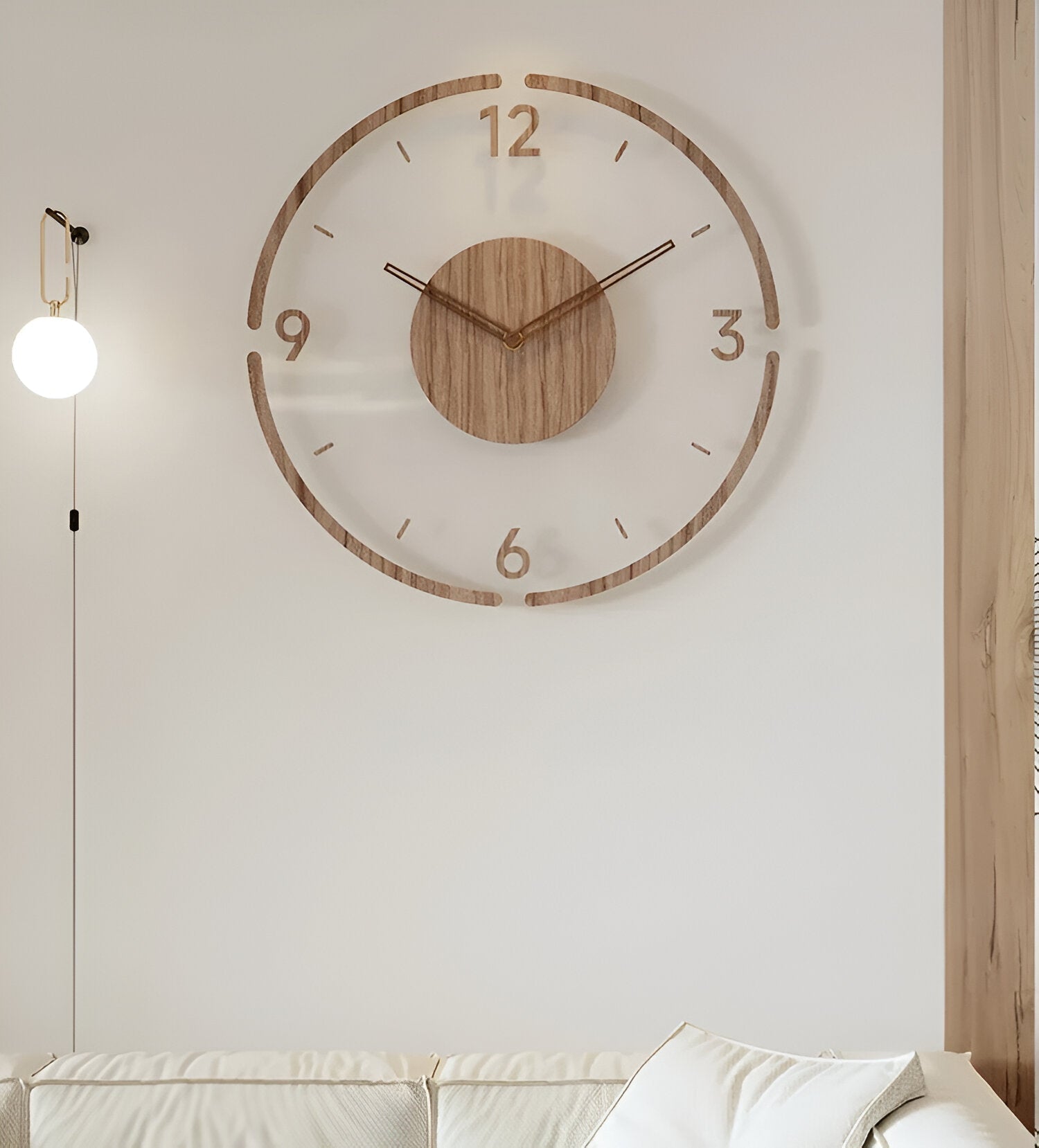 BowLift | ClearWood Transparent Wall Clock – Silent Quartz with Wooden Details