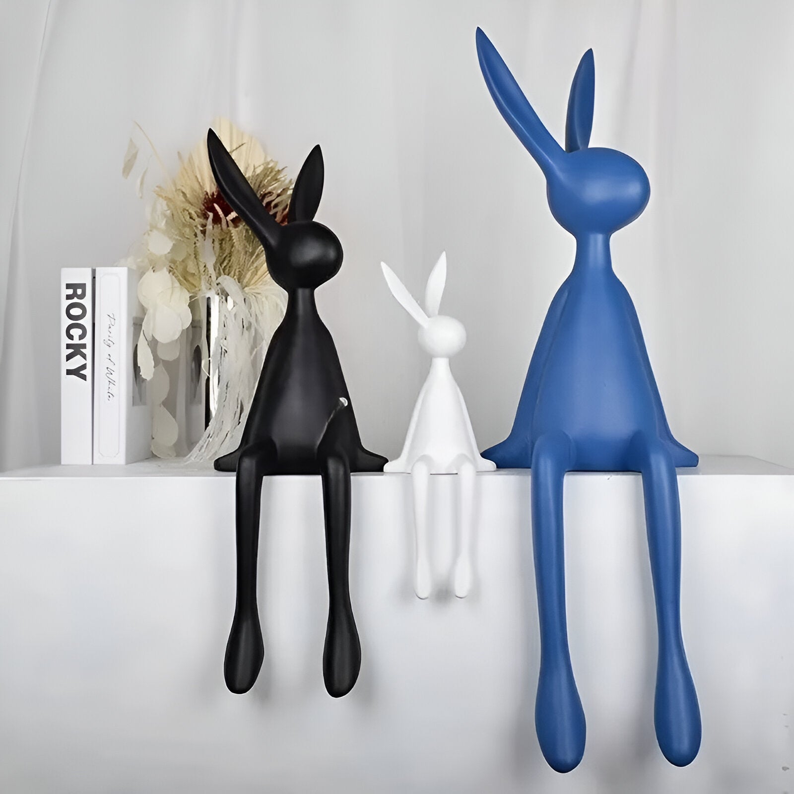 BowLift | ResinLux | Modern Resin Easter Bunny – Black, White, or Blue Sitting Rabbit Decoration