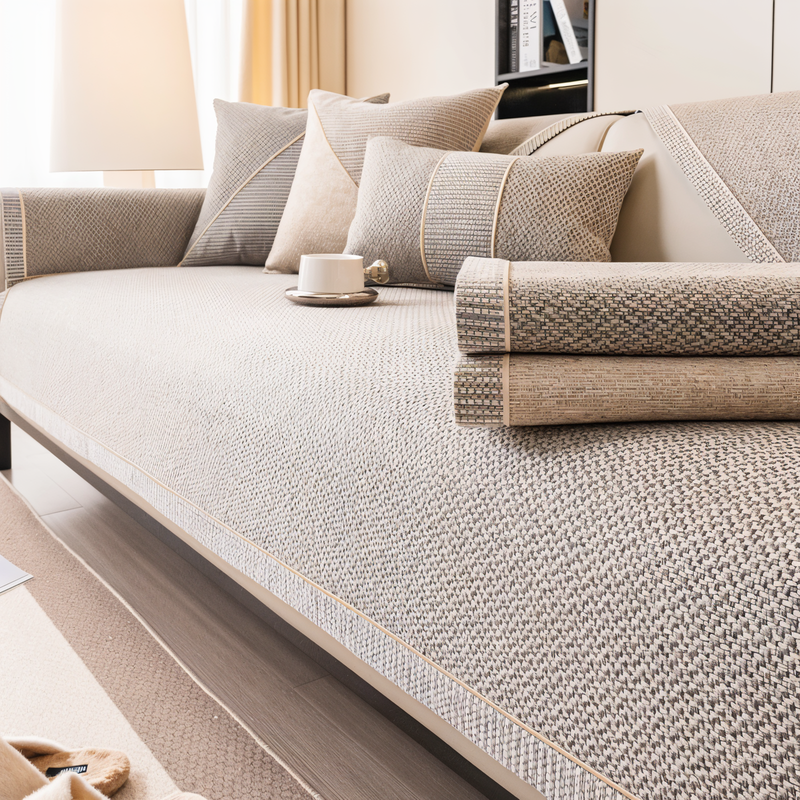 BowLift | Solid Satin Sofa Cover – Non‑Slip Cotton & Polyester Protector