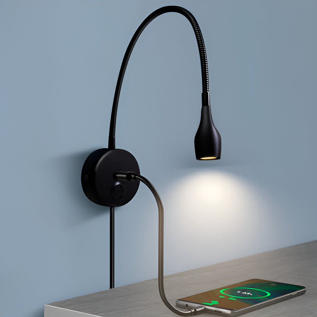 BowLift | TouchGlow - 2-in-1-Swan-neck wall lamp with USB charger for cozy reading evenings