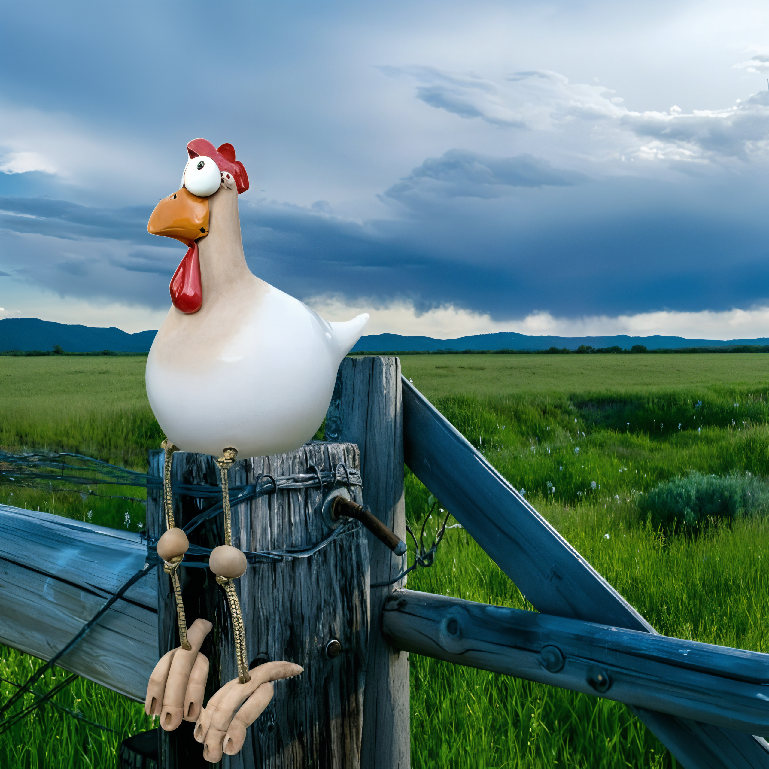 BowLift | Large Eyes Chicken Statue - Weatherproof Resin Craft - Rooster Garden Statue