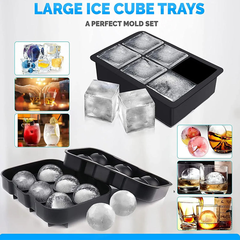 BowLift | 10PCS Ice Cube Trays Bpa Free Silicone Sphere Whiskey Ice Ball Large Square Ice Cube Molds With Funnel For Cocktails Bourbon
