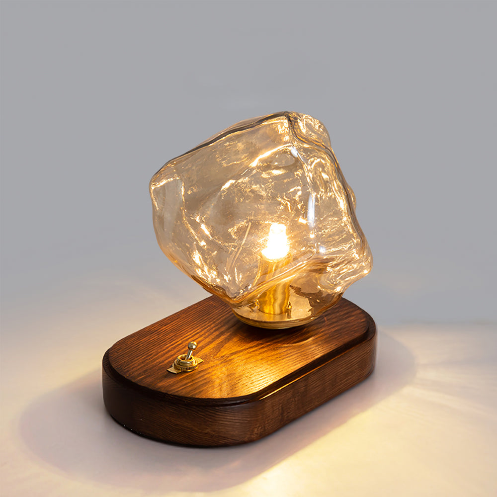 BowLift | RusticLume – Amber Glass and Wooden Table Lamp