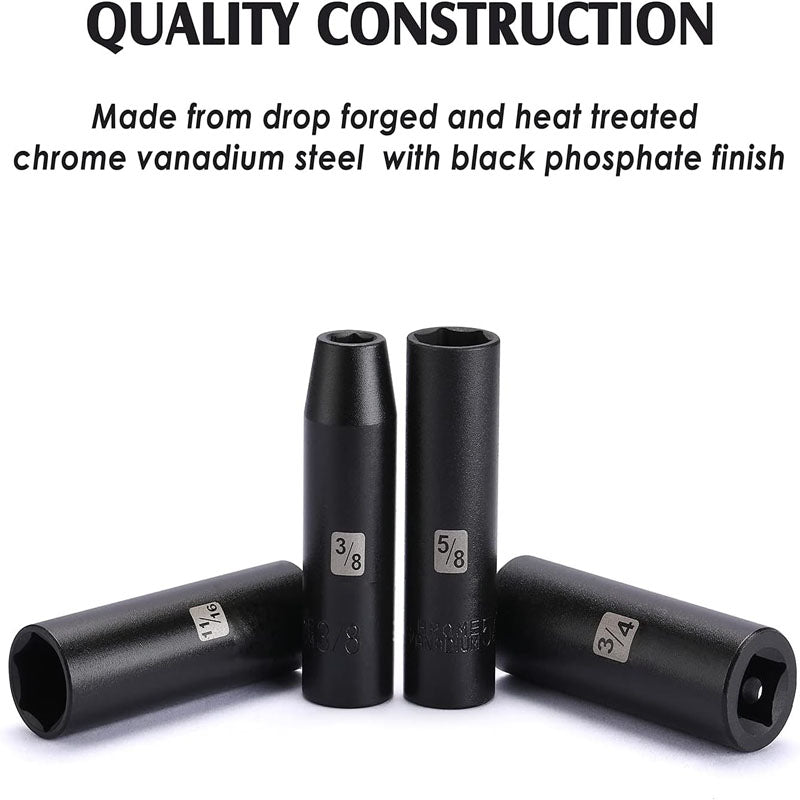 BowLift | 11 Pieces 1/2-Inch Drive Deep Impact Socket Set 6 Point CR-V Alloy Steel 3/8-Inch to 1-Inch