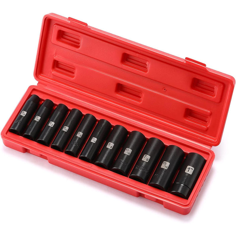 BowLift | 11 Pieces 1/2-Inch Drive Deep Impact Socket Set 6 Point CR-V Alloy Steel 3/8-Inch to 1-Inch