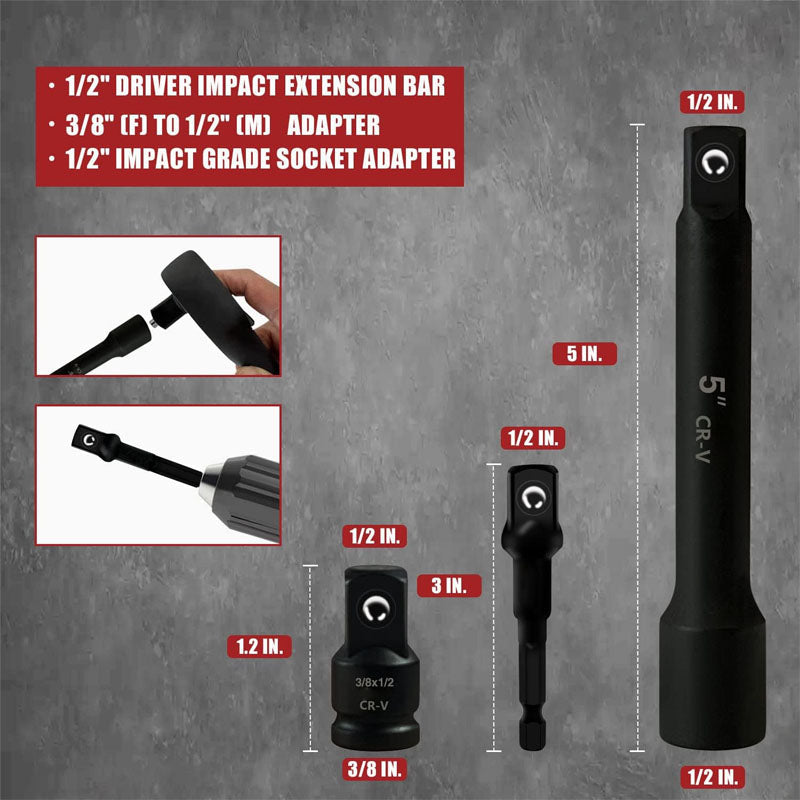 BowLift | 1/2" Drive Master Impact Socket Set 24-Piece Shallow Standard SAE (7/16-Inch to 1-Inch) & Metric (13-24 mm) Sizes