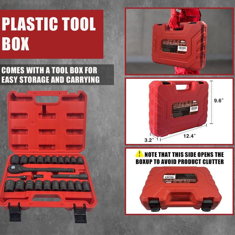 BowLift | 1/2" Drive Master Impact Socket Set 24-Piece Shallow Standard SAE (7/16-Inch to 1-Inch) & Metric (13-24 mm) Sizes