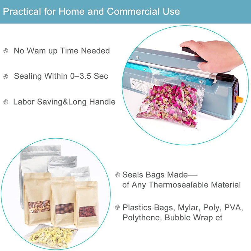 BowLift | 16 inch Impulse Sealer Heat Sealer Metal Plastic Bag Sealer Heat Seal Mylar Bag Sealer Sealing Machine with 4 Repair Kit