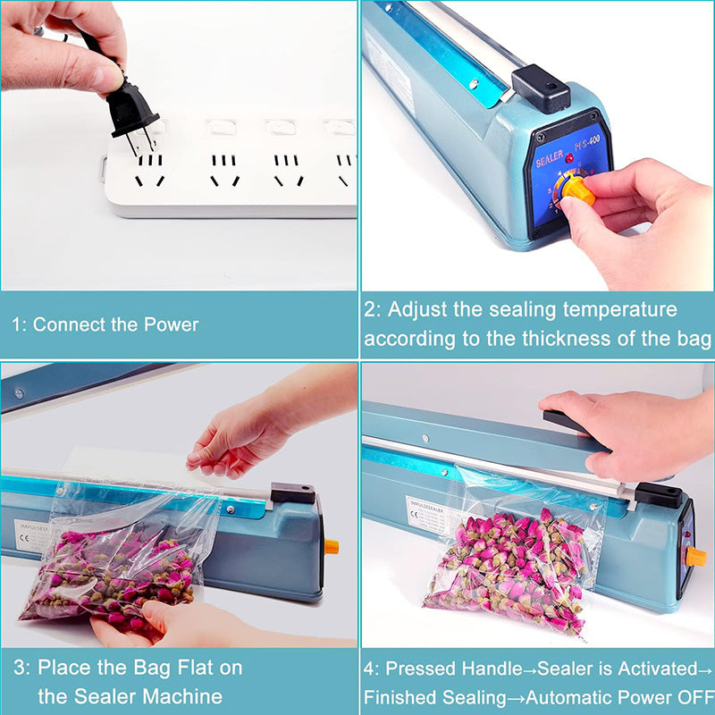 BowLift | 16 inch Impulse Sealer Heat Sealer Metal Plastic Bag Sealer Heat Seal Mylar Bag Sealer Sealing Machine with 4 Repair Kit