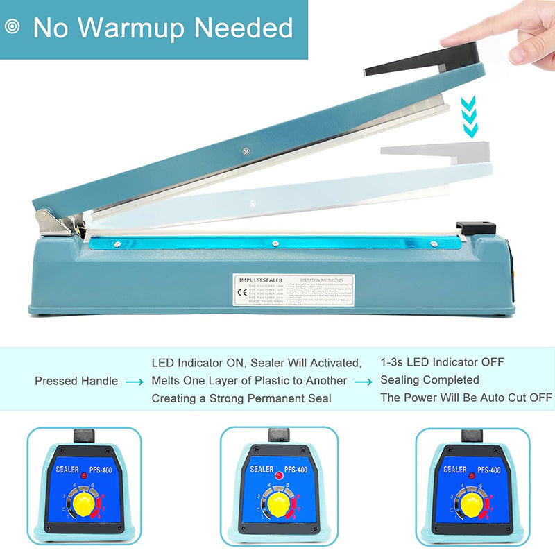 BowLift | 16 inch Impulse Sealer Heat Sealer Metal Plastic Bag Sealer Heat Seal Mylar Bag Sealer Sealing Machine with 4 Repair Kit
