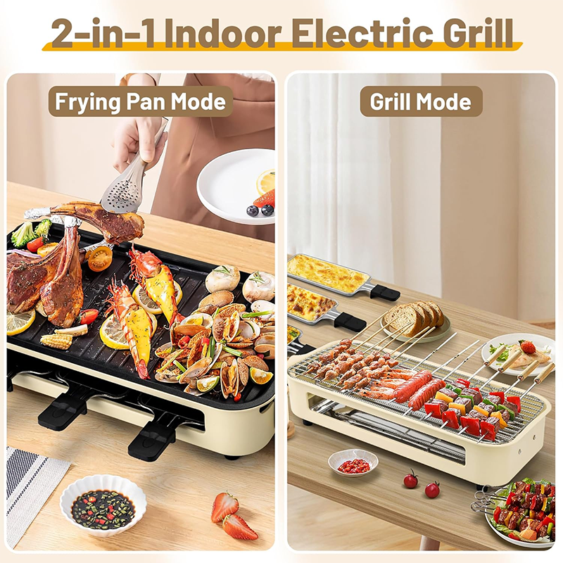 BowLift | 1500W Electric Indoor Grill, 2 In 1 Kitchen Indoor Grill With Grill Grid And Non-Stick Cooking Removable Plate, Temperature Control, Dishwasher Safe, Smokeless Grill