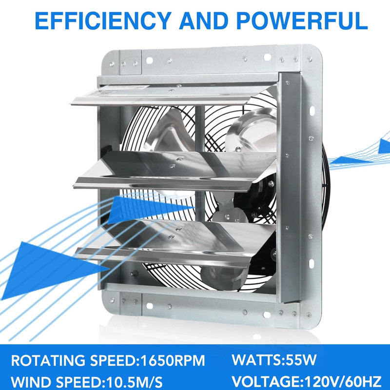 BowLift | 12 Inch Industrial Ventilation Extractor Automatic Aluminum Shutter High Speed 1800CFM Vent fan for Commercial Greenhouse Attic Shed Shop