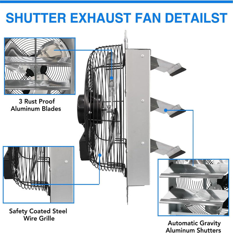 BowLift | 12 Inch Industrial Ventilation Extractor Automatic Aluminum Shutter High Speed 1800CFM Vent fan for Commercial Greenhouse Attic Shed Shop