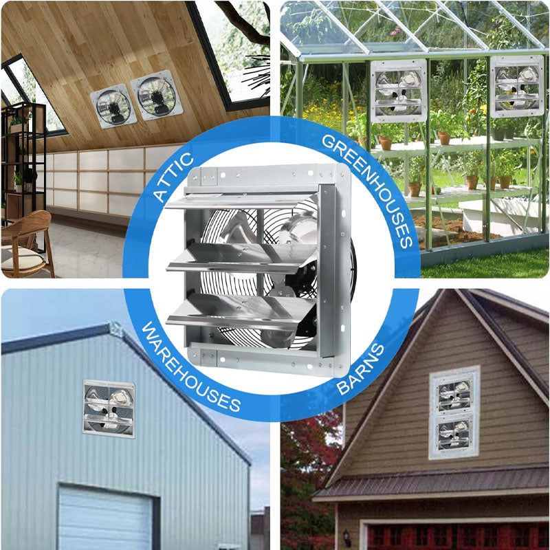 BowLift | 12 Inch Industrial Ventilation Extractor Automatic Aluminum Shutter High Speed 1800CFM Vent fan for Commercial Greenhouse Attic Shed Shop