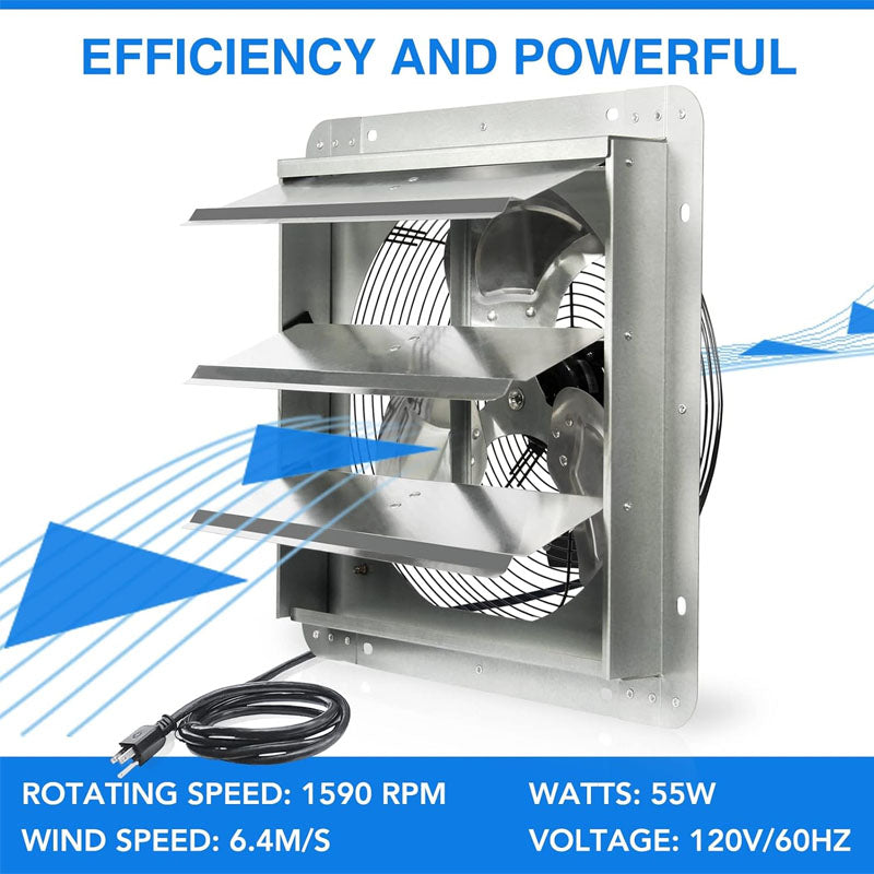 BowLift | 14 Inch Industrial Ventilation Extractor Automatic Aluminum Shutter High Speed 1950CFM Vent fan for Commercial Greenhouse Attic Shed Shop