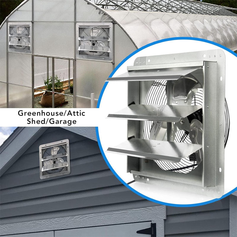 BowLift | 14 Inch Industrial Ventilation Extractor Automatic Aluminum Shutter High Speed 1950CFM Vent fan for Commercial Greenhouse Attic Shed Shop