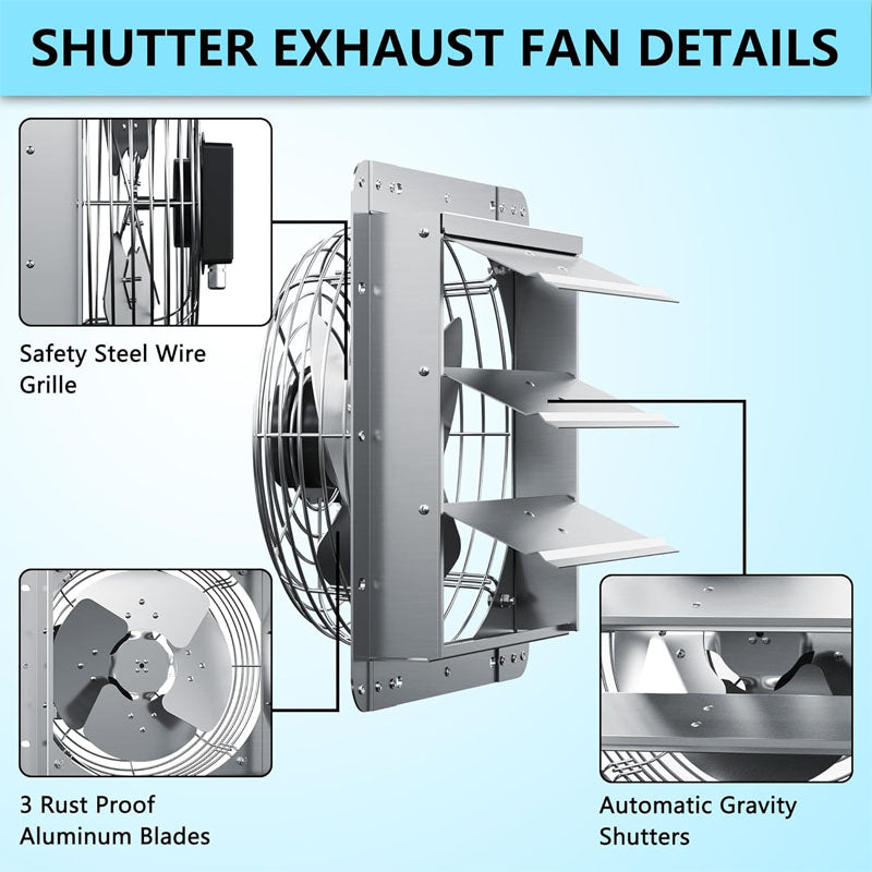 BowLift | 16 inch Industrial Ventilation Extractor Shutter Exhaust Fan For Greenhouse Shed Shop Garage