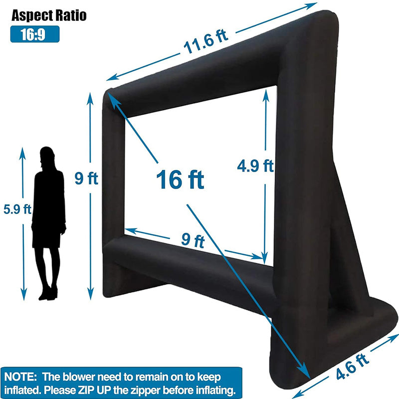 BowLift | 16ft Projector Screen with Air Blower Storage Bag Front/Rear Projection Blow Up Screen Inflatable Movie Screen Outdoor for Backyard Movie Night, Theme Parties, Celebrations