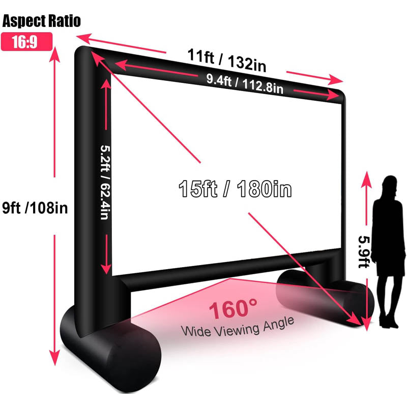 BowLift | 15ft Inflatable Projection Screen with Air Blower and Storage Bag for Outdoor Movie Night Backyard Pool Fun