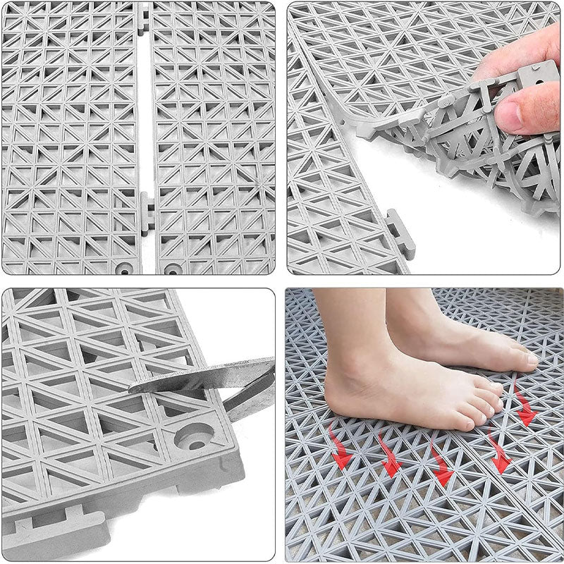 BowLift | 12" x 12" Interlocking Rubber Bathroom Floor Tiles, Interlocking Mats 12 Pack For Deck, Pool, Patio, Balcony, Shower, Kitchen, Yard (Gray)