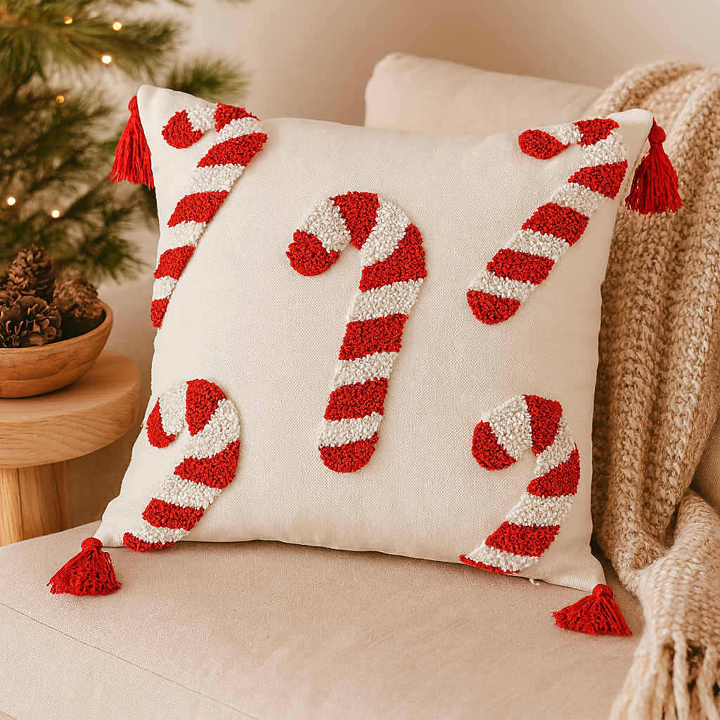 BowLift | Jollora Christmas Cushion Cover – Candy Cane Pattern for Festive and Cozy Atmosphere