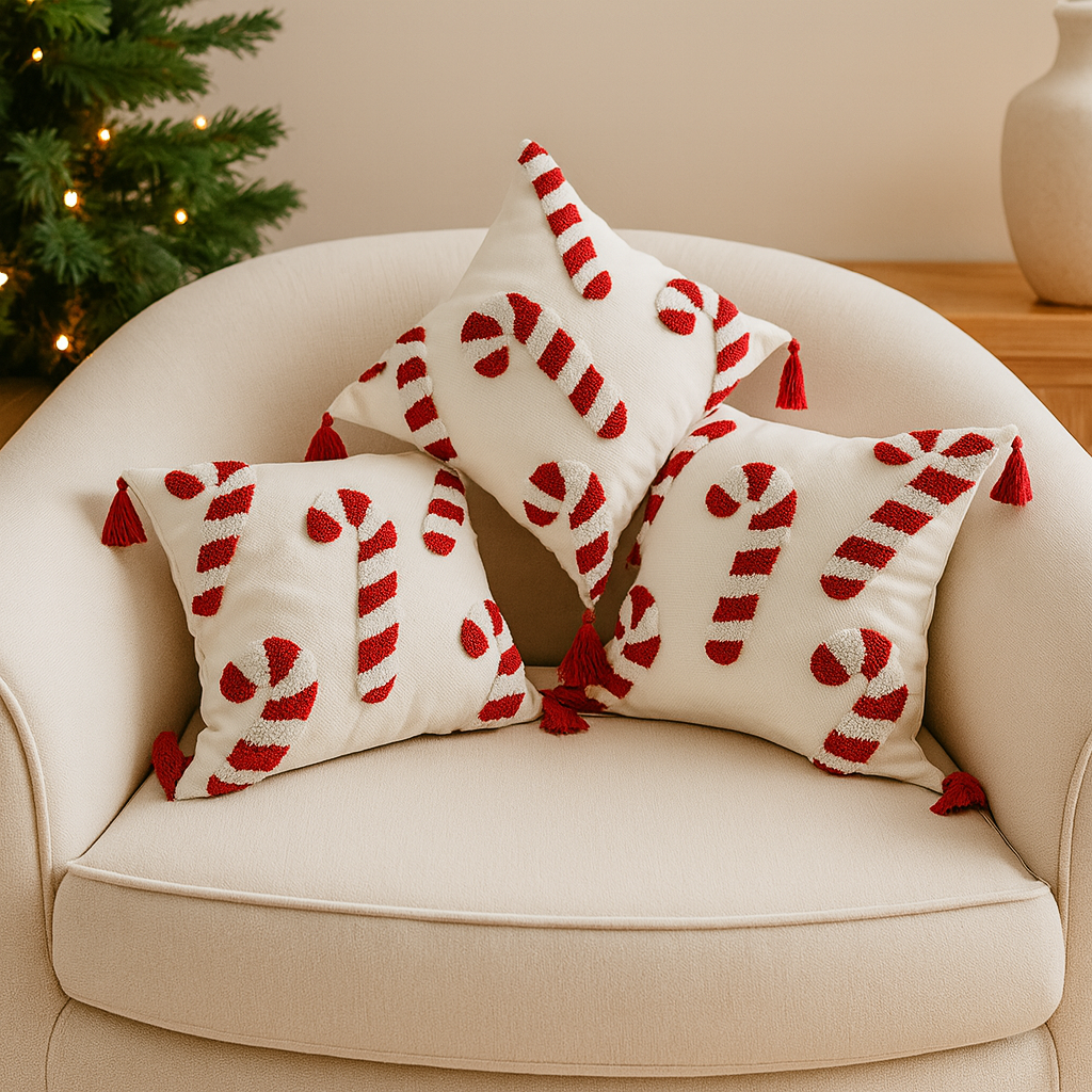 BowLift | Jollora Christmas Cushion Cover – Candy Cane Pattern for Festive and Cozy Atmosphere