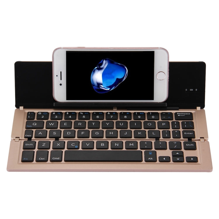 BowLift | F18 Ultra-slim Rechargeable Portable 58 Key Bluetooth Wireless Keyboard with Holder (Gold)