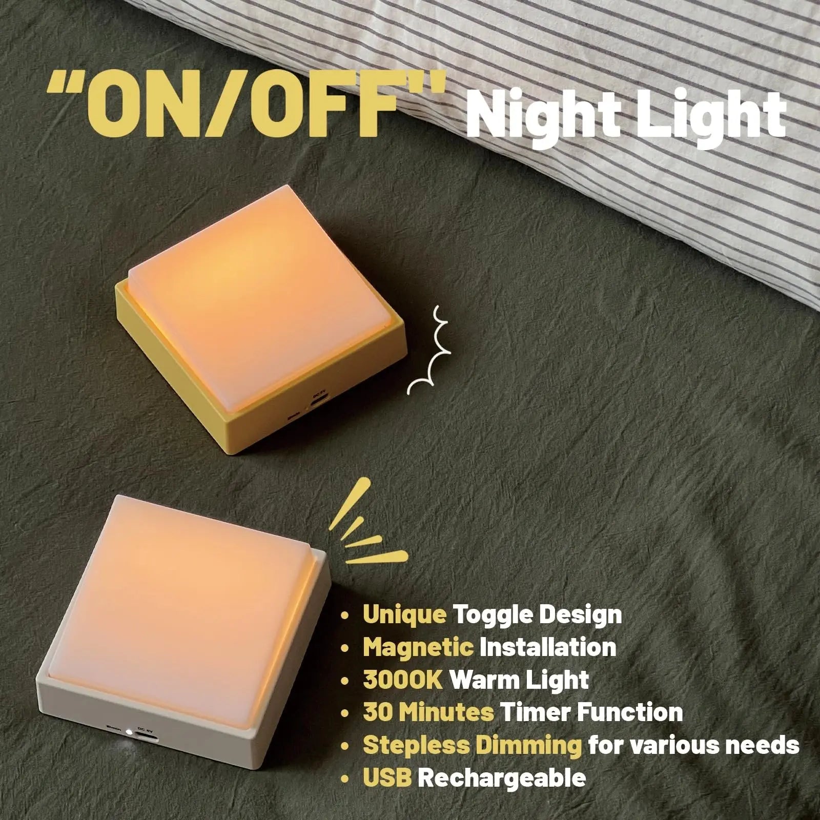 BowLift | Wireless dimmable night light – Rechargeable with timer & magnet attachment