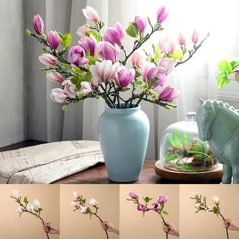 BowLift | GraceBloom | Artificial Magnolia Branches – Realistic Silk Flower Stems for Home Décor