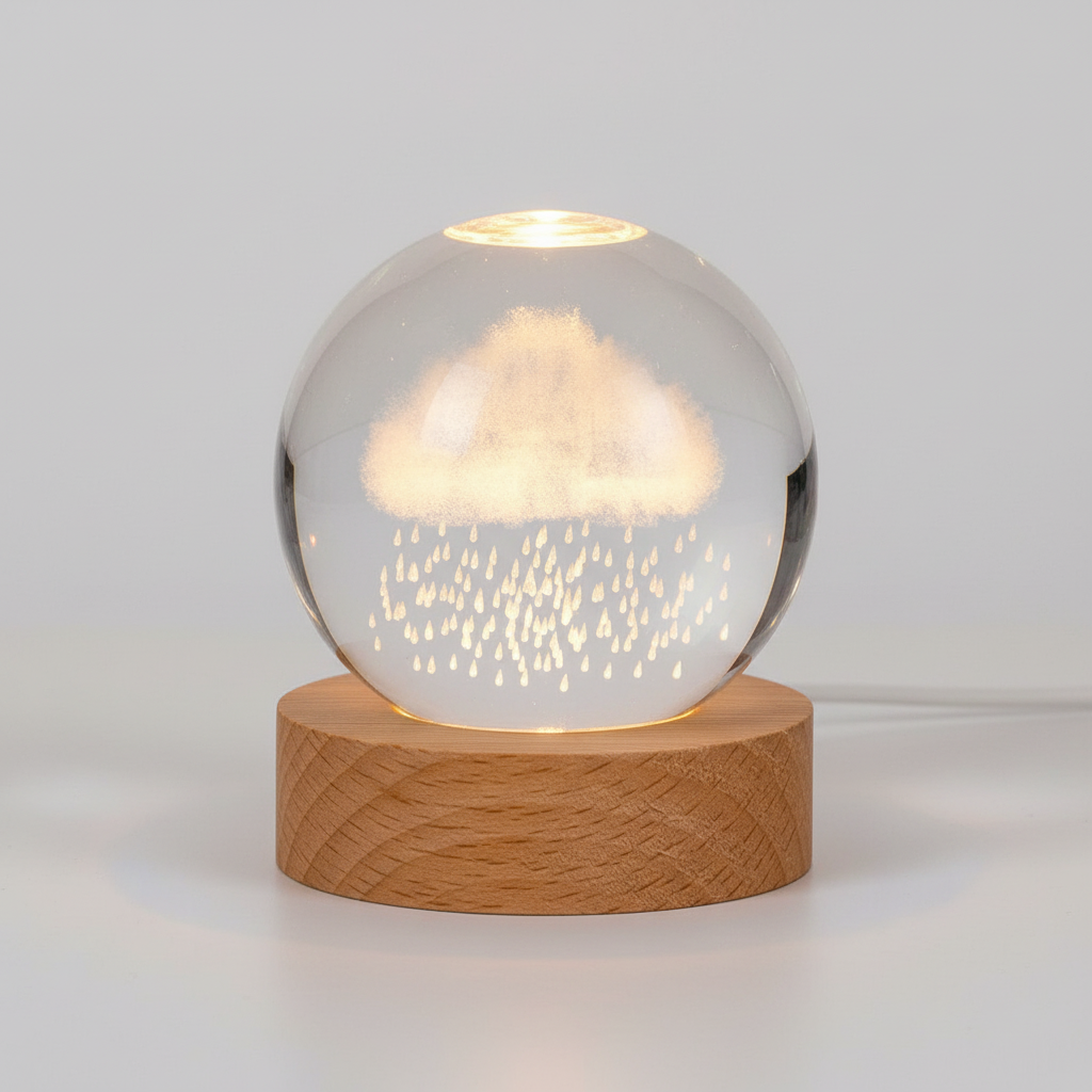 BowLift | AstroGlobe 3D Lamp – Spherical Wooden Table Lamp with Warm LED Light and Planet Design