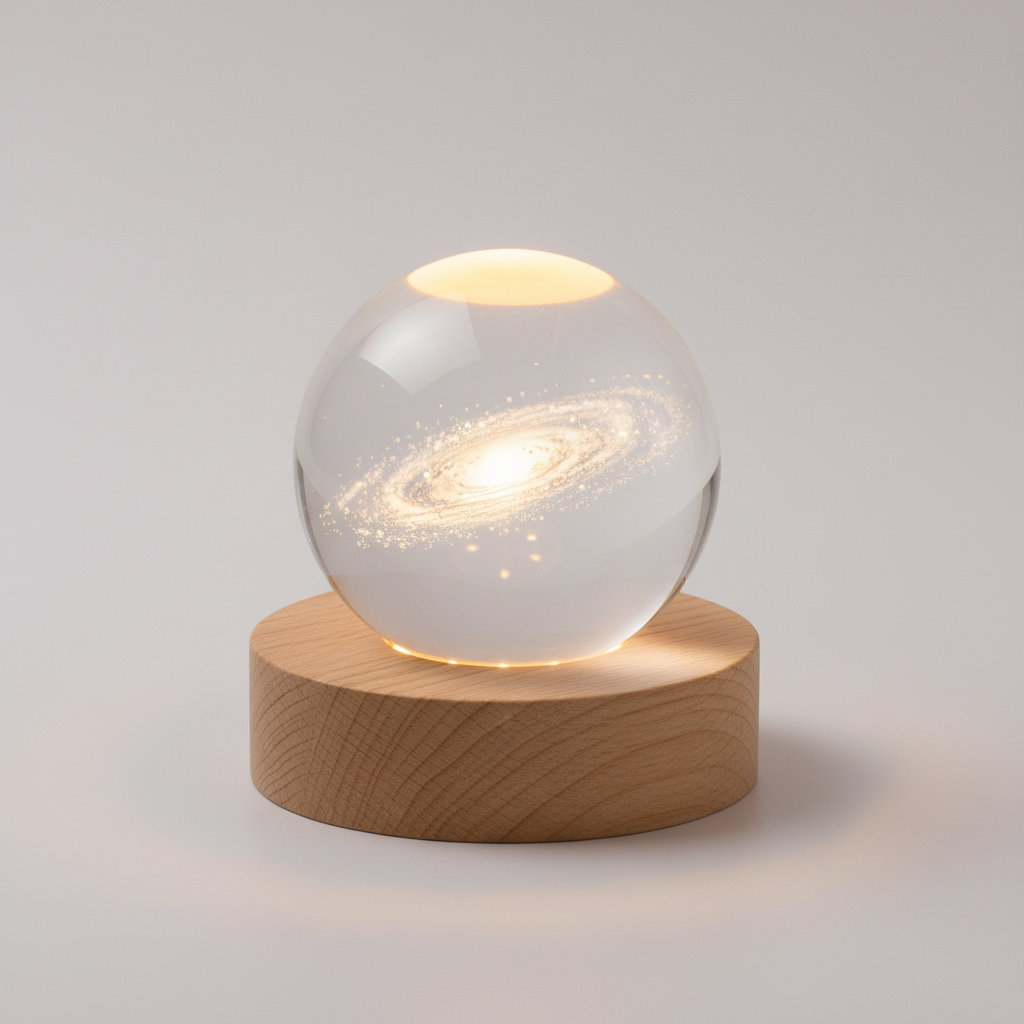 BowLift | AstroGlobe 3D Lamp – Spherical Wooden Table Lamp with Warm LED Light and Planet Design