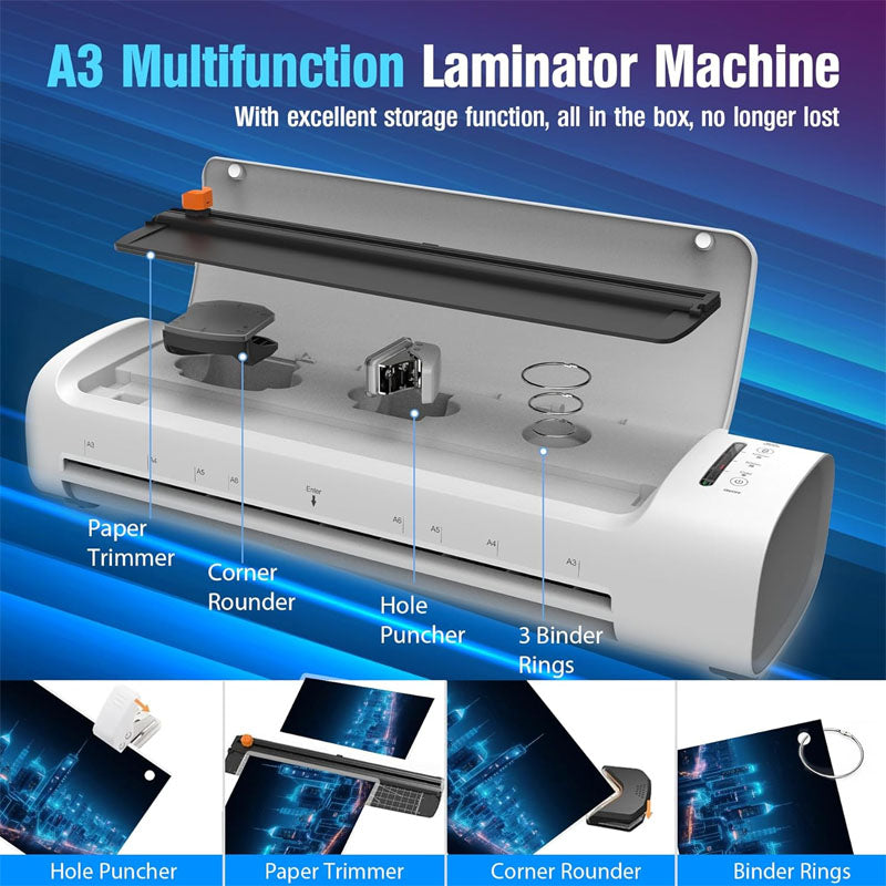 BowLift | 13-inch 9 in 1 Hot & Cold Pouch Laminating Machine with 52 Laminating Sheets Paper Trimmer Corner Rounder for Office School home