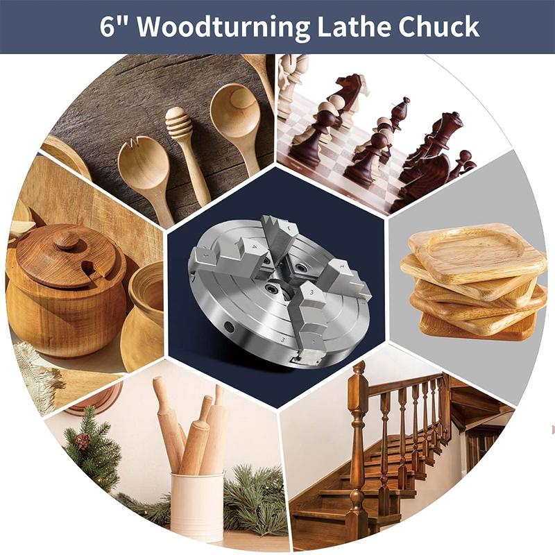 BowLift | Wood Lathe Chuck Set,6 Inch,1 x 8TPI Lathe Chuck 4 Jaws Self-Centering Lathe Chucks Thread,for Woodturning