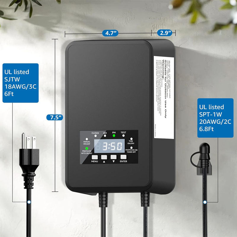 BowLift | 120W Lighting Safety Transformer with Timer and Photocell Sensor Waterproof for Spotlight Pathway Lightst