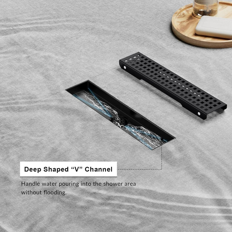 BowLift | 12 Inch Linear Shower Drain with Removable Grate Matte Black Shower Drain with Accessories CUPC Certified Stainless Steel