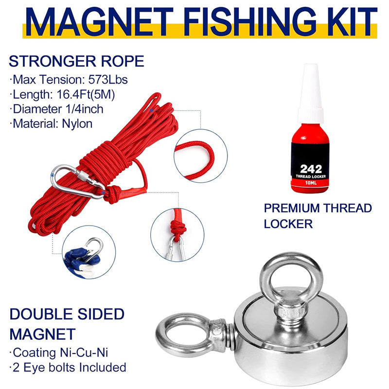 BowLift | Magnet Fishing Kit Fishing Magnets Double Sided 450lbs Pulling for Magnetic Fishing and River Lake Hunting