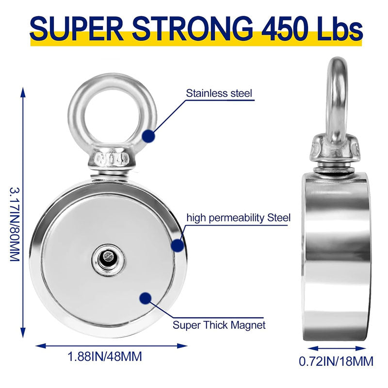 BowLift | Magnet Fishing Kit Fishing Magnets Double Sided 450lbs Pulling for Magnetic Fishing and River Lake Hunting