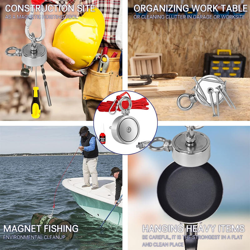 BowLift | Magnet Fishing Kit Fishing Magnets Double Sided 450lbs Pulling for Magnetic Fishing and River Lake Hunting