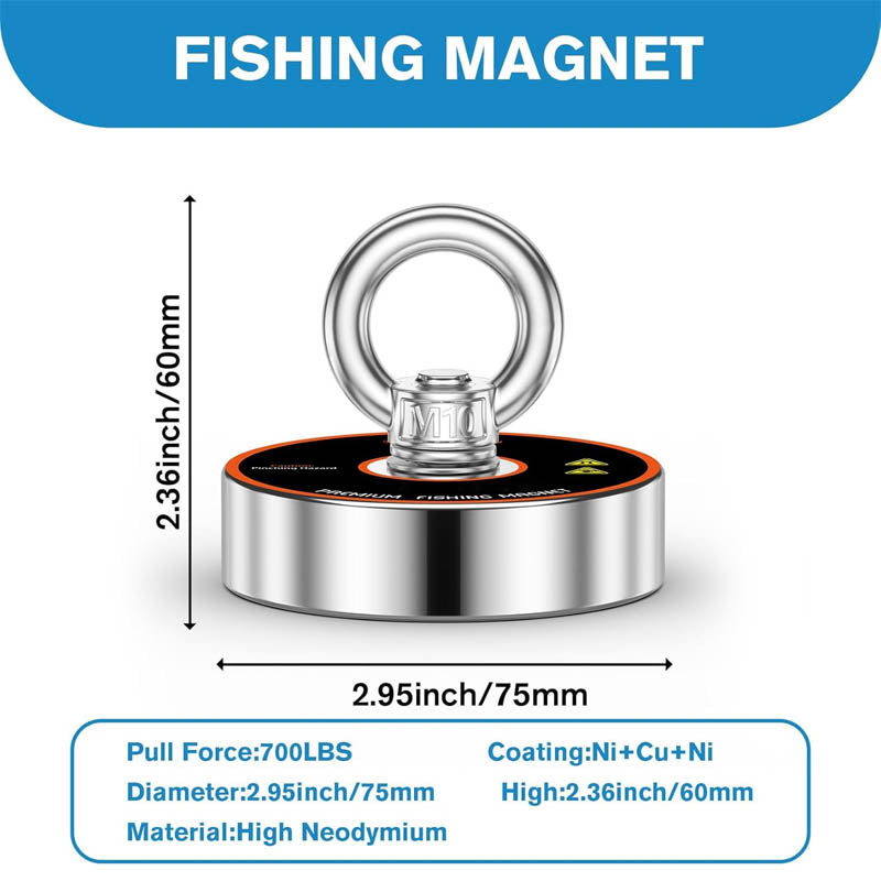 BowLift | Magnet Fishing Kit 700 lbs Pulling with Heavy Duty 65FT Rope Grappling Hook Waterproof Case Gloves Threadlocker Eye Bolt