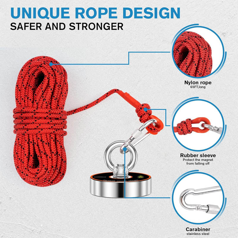 BowLift | Magnet Fishing Kit 700 lbs Pulling with Heavy Duty 65FT Rope Grappling Hook Waterproof Case Gloves Threadlocker Eye Bolt