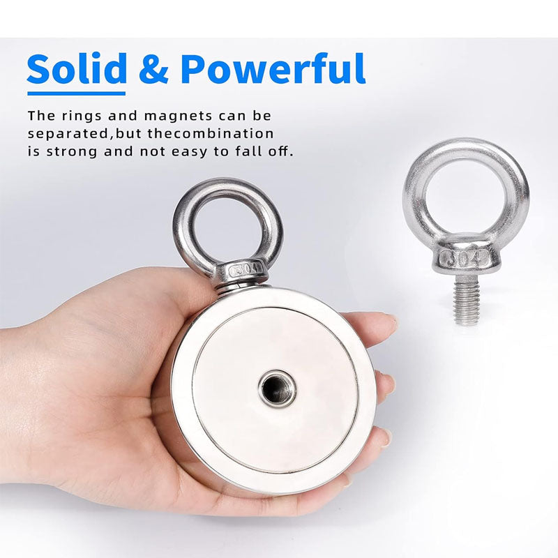 BowLift | Magnet Fishing Kit Strong 1300Lbs Pulling with 65ft Rope 2.95" Rare Earth Magnets with 2 Countersunk Hole for Magnetic Fishing and River Lake Hunting