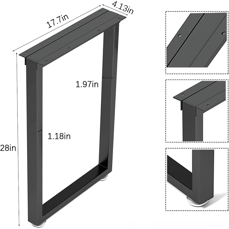 BowLift | Metal Table Legs 28 inch Height x 17.7 inch Wide,Square Reinforced Steel Office Table legs Set of 2 for Desk/Table DIY