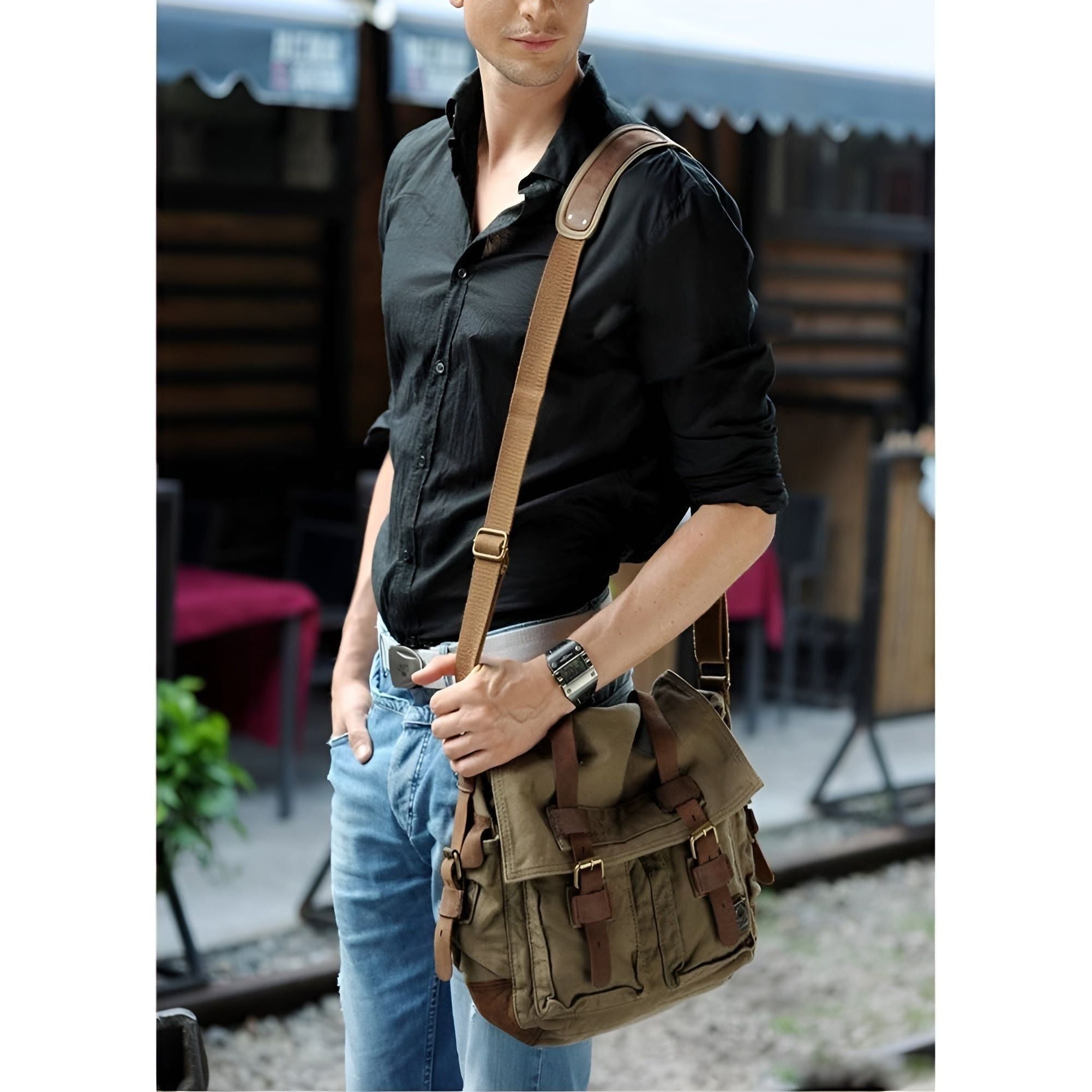 BowLift | Michael Bag – Vintage Canvas Messenger Bag for Men with Leather Accents