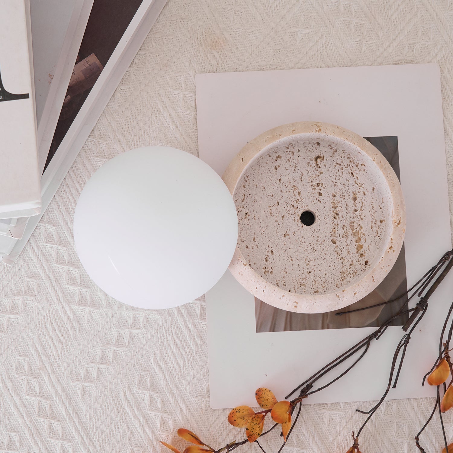 BowLift | Travertine Table Lamp